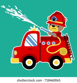 vector cartoon of funny firefighter on duty