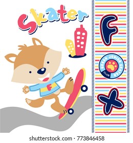 vector cartoon of funny fox playing skateboarding