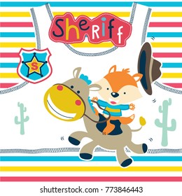 vector cartoon of funny fox ride on smiling donkey