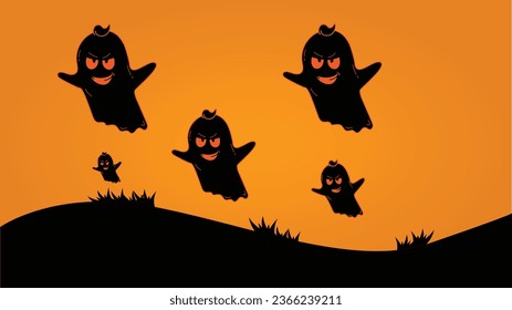 vector cartoon funny ghost  flying at the sky in halloween day