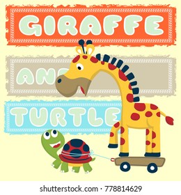 vector cartoon  of funny giraffe and turtle