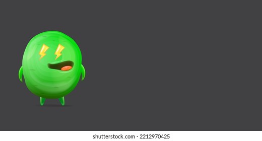 Vector cartoon funny green alien monster isolated on grey background. Smiling silly green monster print sticker design template. Cute Ghost, troll, gremlin, goblin, devil and halloween monster