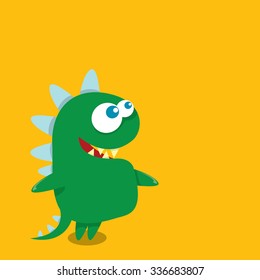 Vector cartoon funny green dragon. Cartoon cute monster Dinosaur.