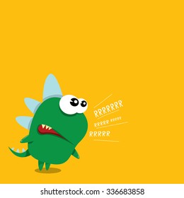 Vector cartoon funny green dragon. Cartoon cute monster Dinosaur.