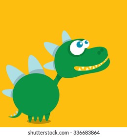 Vector cartoon funny green dragon. Cartoon cute monster Dinosaur.