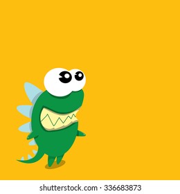 Vector cartoon funny green dragon. Cartoon cute monster Dinosaur.