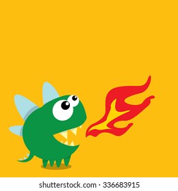 Vector cartoon funny green dragon. Cartoon cute monster Dinosaur.