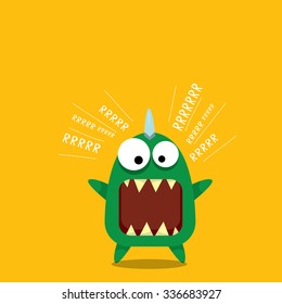 Vector cartoon funny green dragon. Cartoon cute monster Dinosaur.