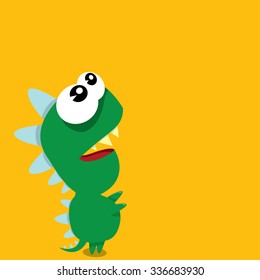 Vector cartoon funny green dragon. Cartoon cute monster Dinosaur.