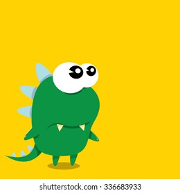 Vector cartoon funny green dragon. Cartoon cute monster Dinosaur.