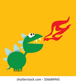 Vector cartoon funny green dragon. Cartoon cute monster Dinosaur.