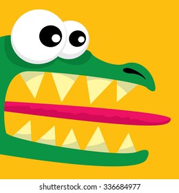 Vector cartoon funny green dragon. Cartoon cute monster Dinosaur.