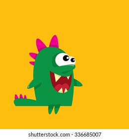 Vector cartoon funny green dragon. Cartoon cute monster Dinosaur.