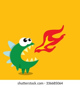 Vector cartoon funny green dragon. Cartoon cute monster Dinosaur.