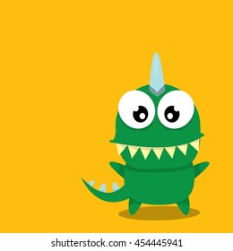 Vector cartoon funny green dragon. Cartoon cute monster Dinosaur. kids background