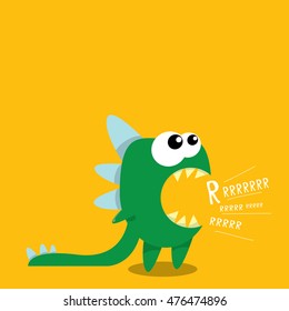 Vector cartoon funny green dragon. Cartoon cute monster Dinosaur.
