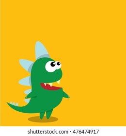 Vector cartoon funny green dragon. Cartoon cute monster Dinosaur.