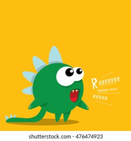 Vector cartoon funny green dragon. Cartoon cute monster Dinosaur.