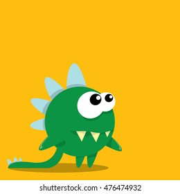 Vector cartoon funny green dragon. Cartoon cute monster Dinosaur.