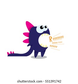 Vector cartoon funny green dragon. Cartoon cute monster Dinosaur.