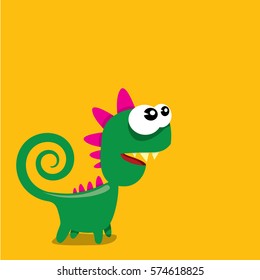 Vector cartoon funny green dragon. Cartoon cute green monster Dinosaur.