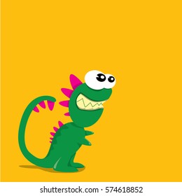 Vector cartoon funny green dragon. Cartoon cute green monster Dinosaur.