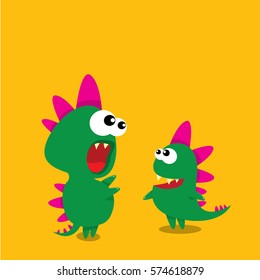 Vector cartoon funny green dragon. Cartoon cute green monster Dinosaur.