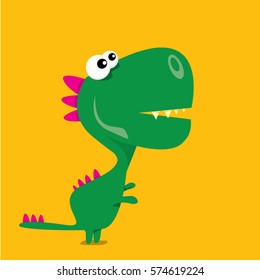 Vector cartoon funny green dragon. Cartoon cute green monster Dinosaur.