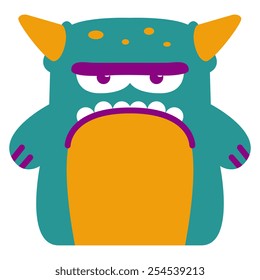 Vector Cartoon Funny Green Monster Character Isolated
