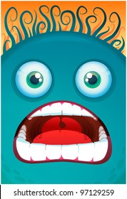 vector cartoon funny green monster