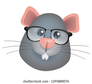 Vector cartoon funny grey rat wearing glasses icon 