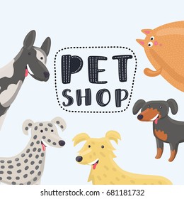 Vector cartoon funny illstration of design template for pet shops, veterinary clinics and animal shelters homeless. Vector logo template with cat and dog.