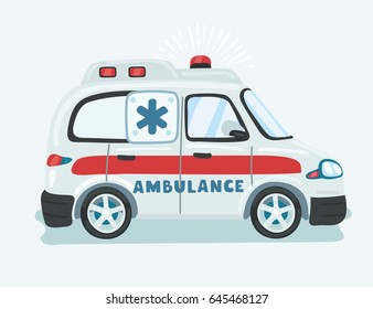 Vector cartoon funny illustration of a ambulance isolated on white background