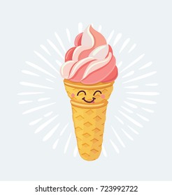 Vector cartoon funny illustration of cute happy ice cream kawaii character cartoon emoticon face icon. Flat design Vector Illustration.