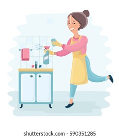 Vector Cartoon Funny Illustration Happy Housewife Stock Vector (royalty 