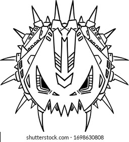 Vector cartoon funny illustration of robotic coronavirus COVID-19 virus monster or dangerous artificial robot creature.