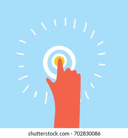 Vector cartoon funny illustration of Sign emblem Icon of forefinger touch screen. Design for posters and print