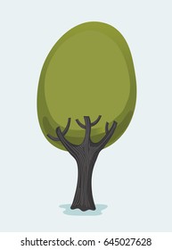 Vector cartoon funny illustration of tree. Cute object of landscape