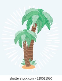 Vector cartoon funny illustration of two palm trees. Isolated object