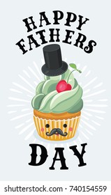 Vector cartoon funny illustration of Vintage Happy Father's Day cupcake poster design. Hand drawn lettering.