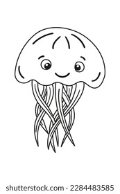 Vector cartoon funny jellyfish in flat style. Isolated illustration of sea animal character