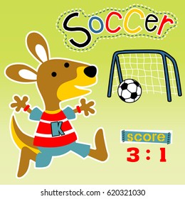 vector cartoon of funny kangaroo playing soccer