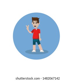 Vector cartoon funny little boy isolated on white background. The self-confident boy is standing with his hands in the sides. illustration