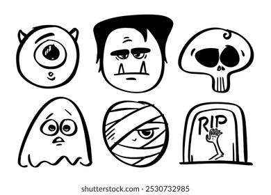 Vector Cartoon Funny Monsters Heads Halloween Set