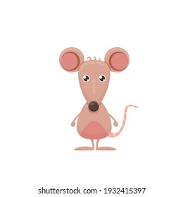 Vector cartoon funny mouse animal isolated on white background. Little cute smiling mice character