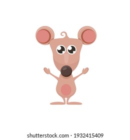 Vector cartoon funny mouse animal isolated on white background. Little cute smiling mice character