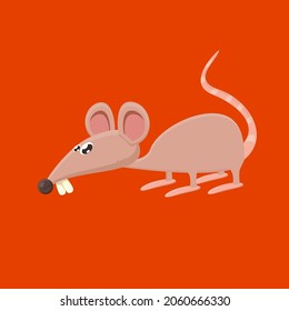 Vector cartoon funny mouse animal isolated on red background. Little cute smiling mice character
