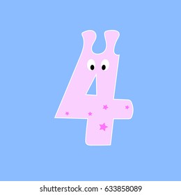 Vector cartoon funny number. Number Four