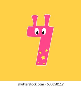 Vector cartoon funny number. Number Seven