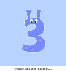 Vector cartoon funny number. Number Three